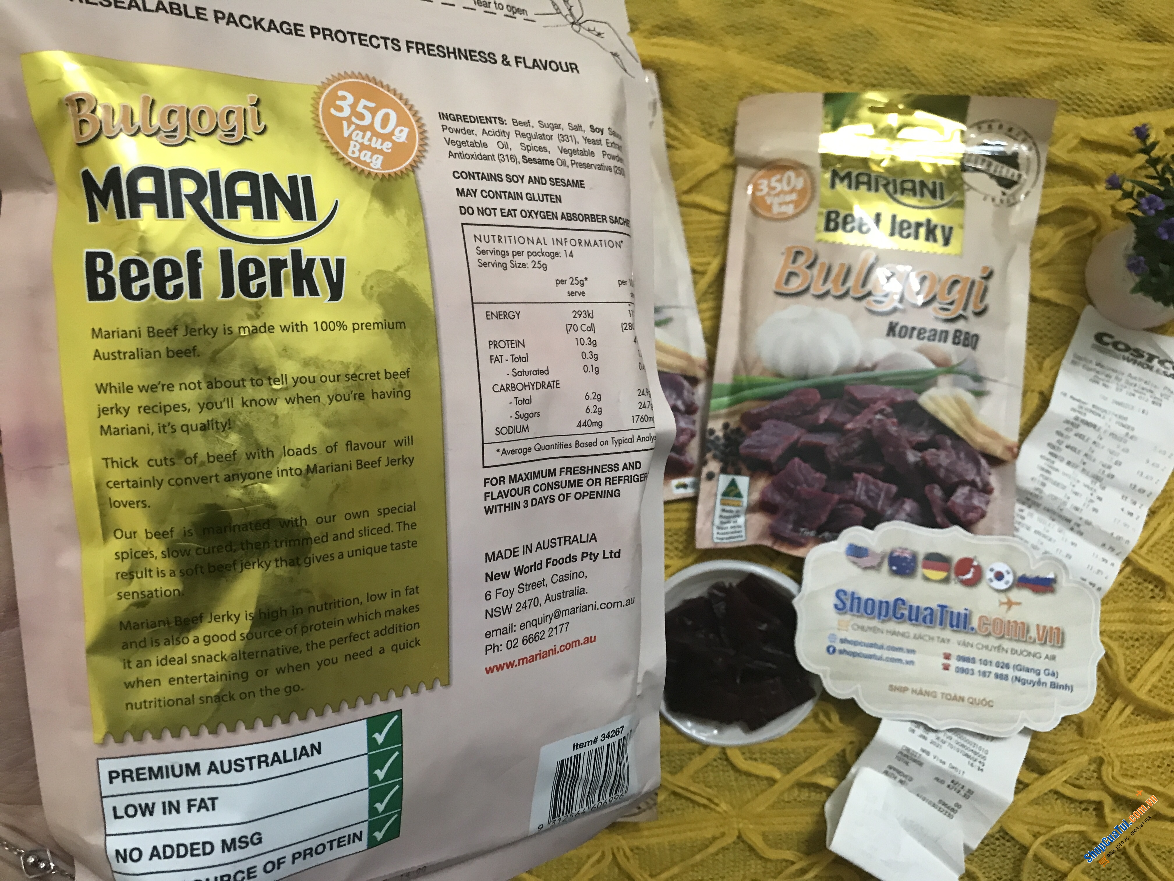Thịt bò khô Úc Mariani  Mariani Beef Jerky 100% thịt bò Úc 350g
