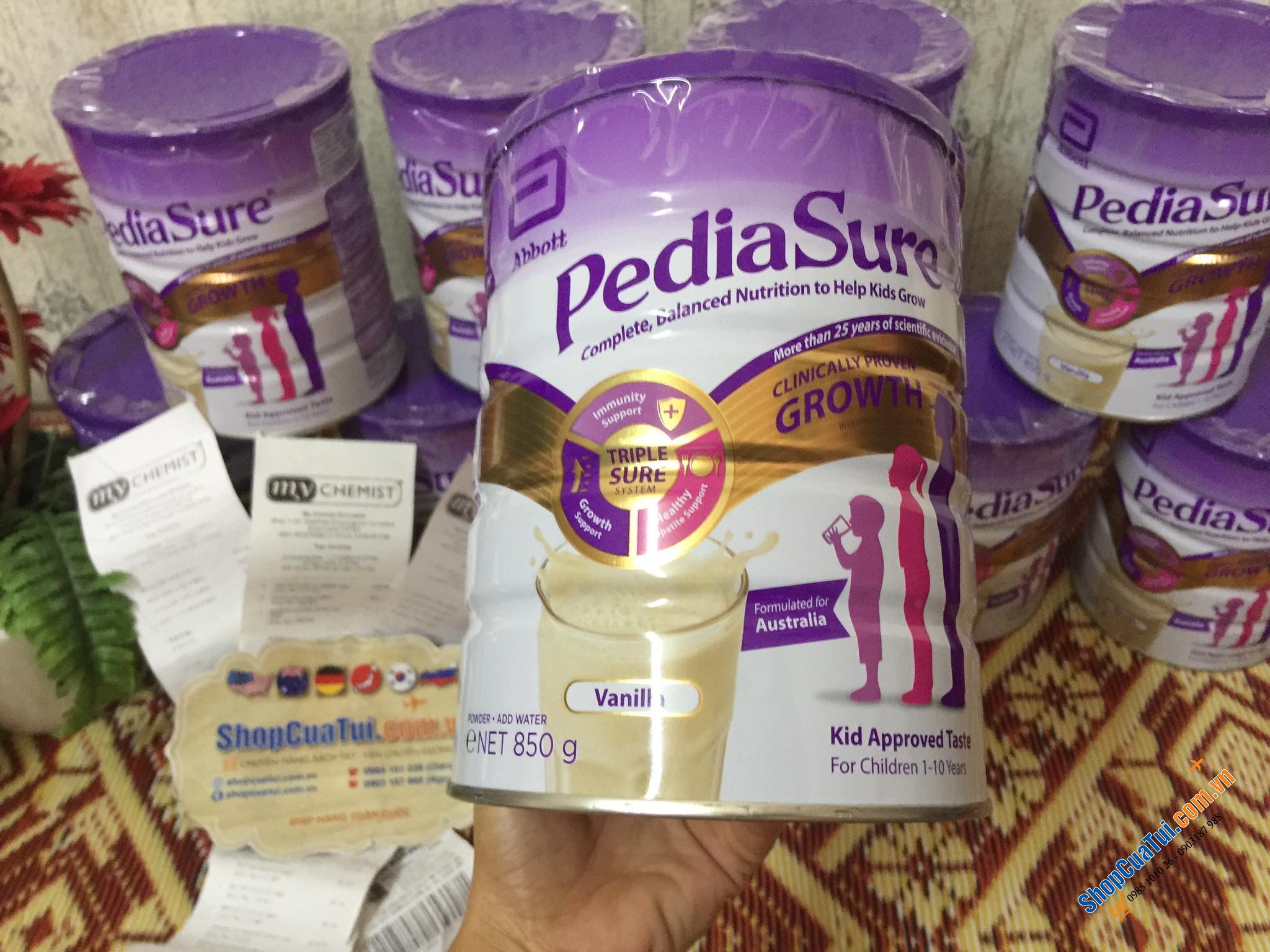 Sữa bột PediaSure Vanilla 850g xách tay Úc cho trẻ từ 1–10 tuổi hương Vani