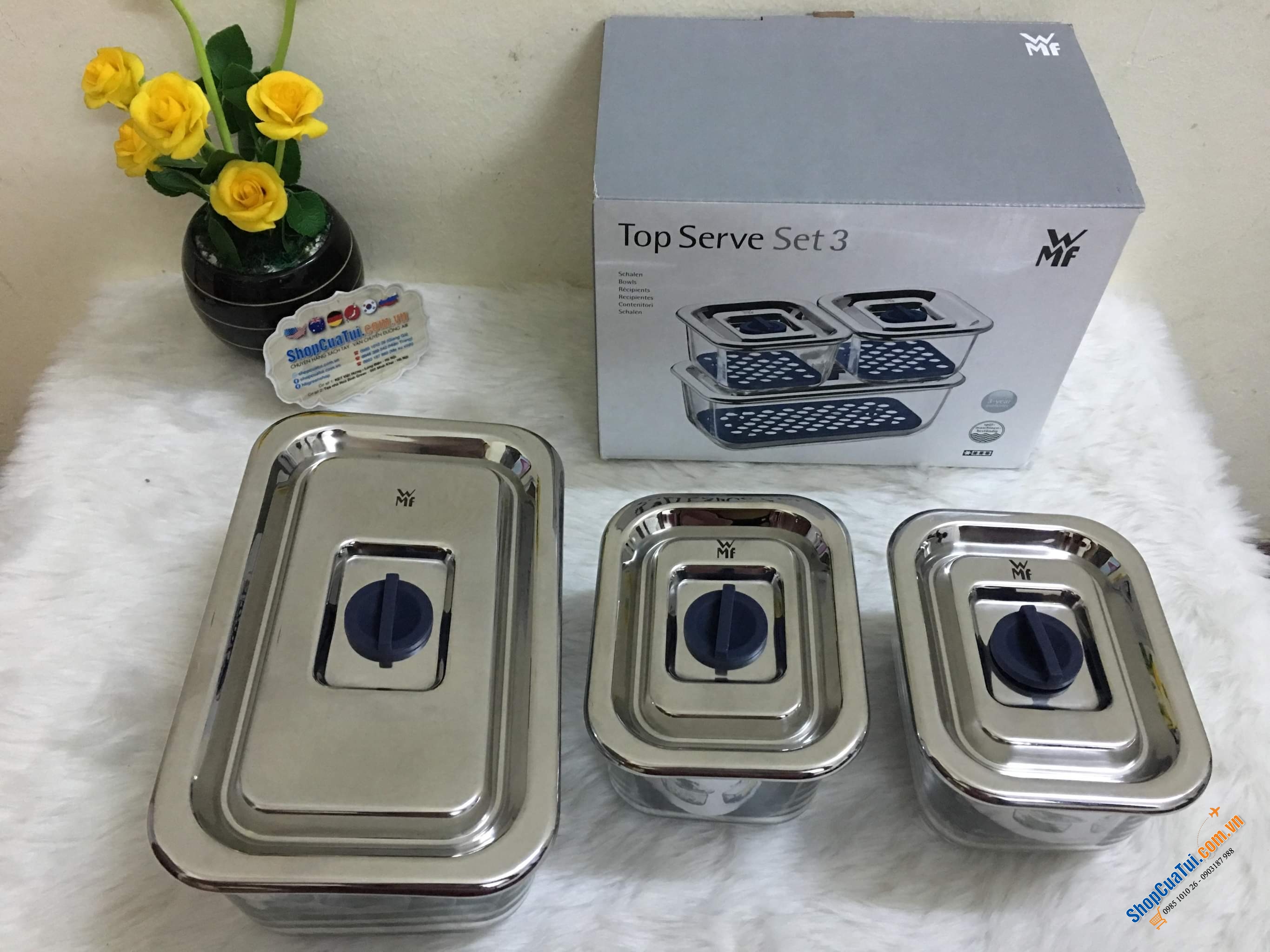 SET 3 HỘP THUỶ TINH ĐỰNG THỰC PHẨM WMF - Made in Germany
