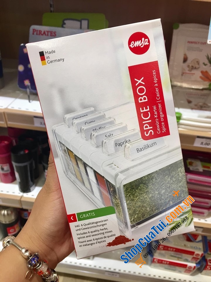 SET GIA VỊ EMSA 6 HỘP CHỮ NHẬT TRẮNG + GIA VỊ NƯỚNG THỊT BBQ