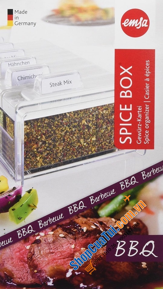 SET GIA VỊ EMSA 6 HỘP CHỮ NHẬT TRẮNG + GIA VỊ NƯỚNG THỊT BBQ