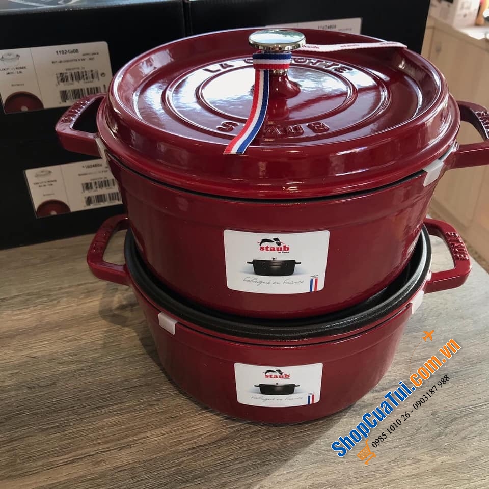 NỒI GANG ĐÚC STAUB 24CM - 3,8L - MÀU ĐỎ BORDEAUX