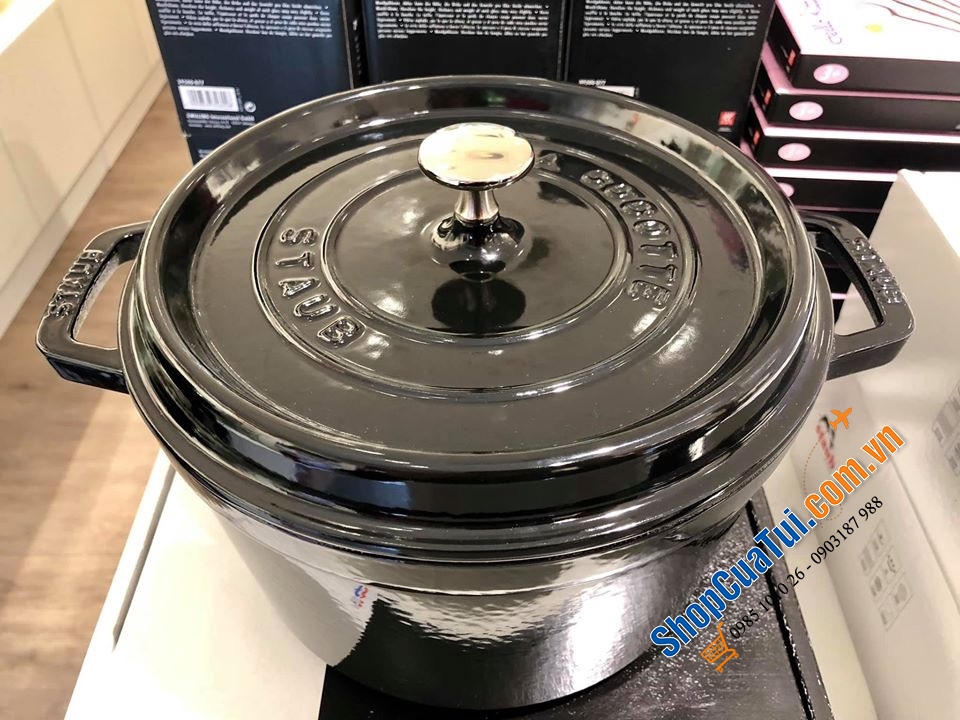 NỒI GANG ĐÚC STAUB ĐEN HUYỀN BÍ 24 CM-DÁNG CAO
