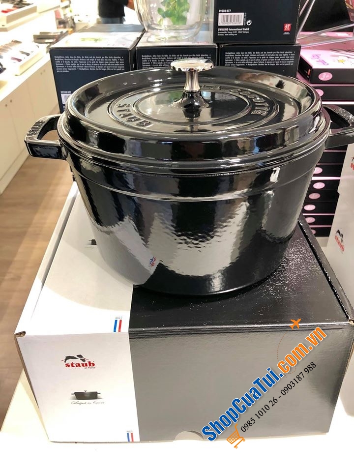 NỒI GANG ĐÚC STAUB ĐEN HUYỀN BÍ 24 CM-DÁNG CAO