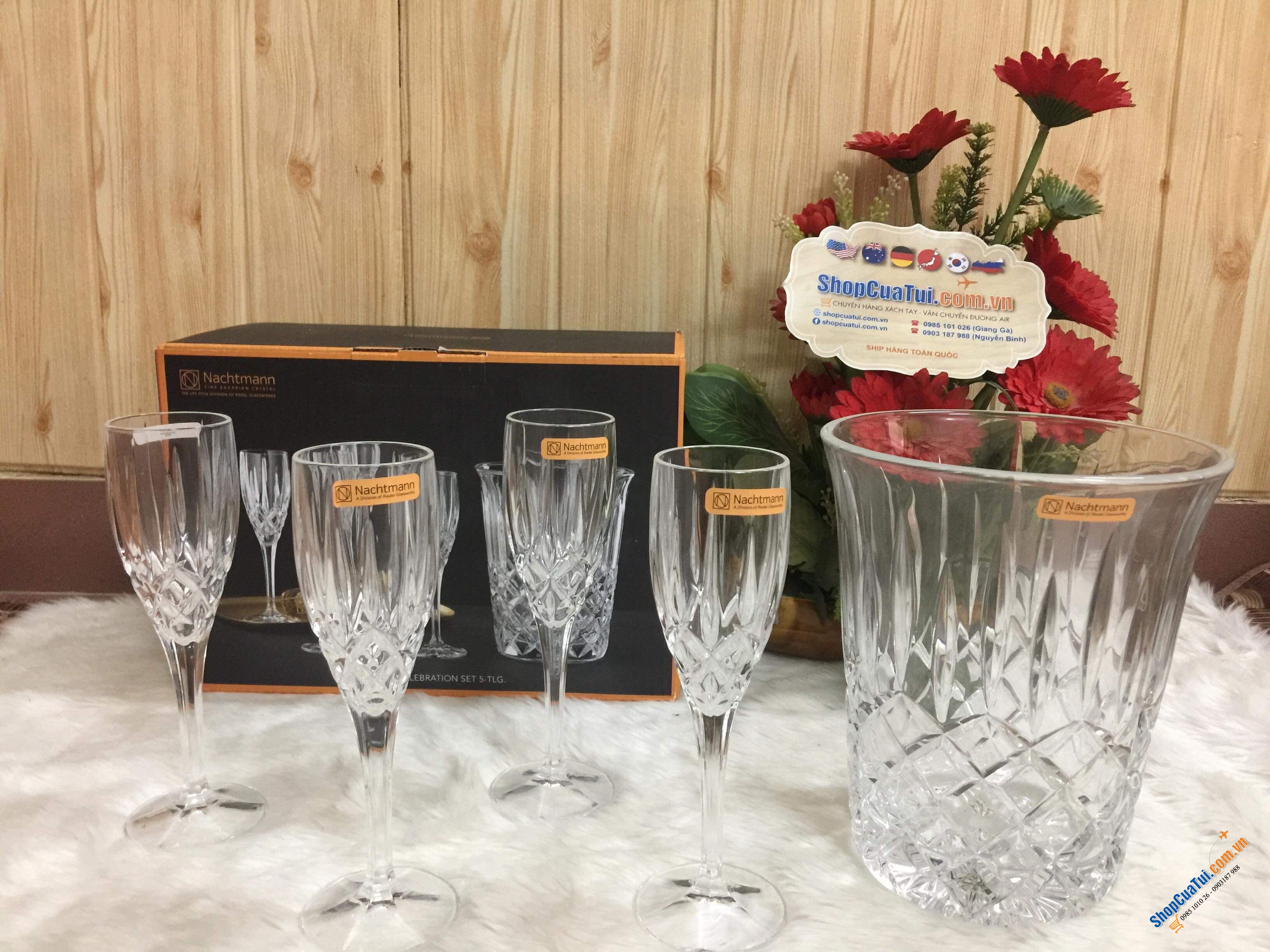 BÌNH ƯỚP LẠNH RƯỢU , CHAMPAGNE VÀ 4 LY UỐNG CHAMPAGNE NACHTMANN