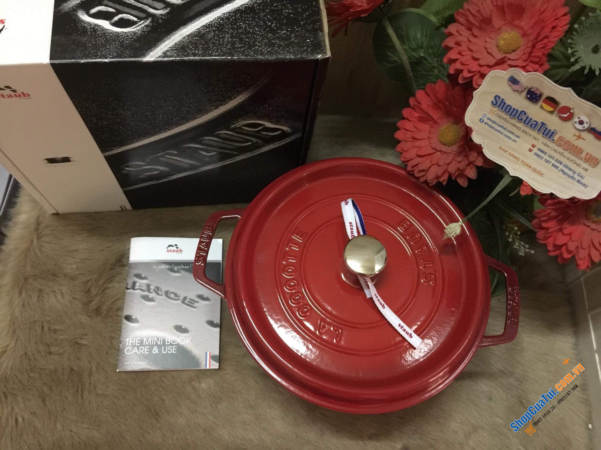 NỒI STAUB 24 CM ĐỎ SIZE CAO 14cm DUNG TÍCH 4,8 Lít