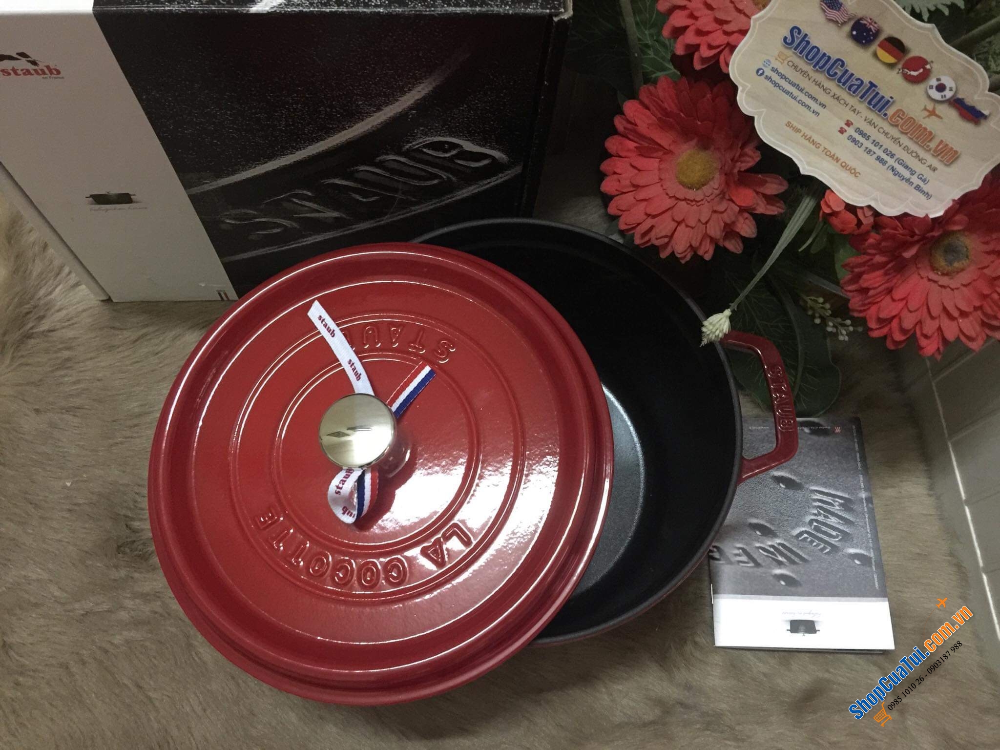 NỒI STAUB 24 CM ĐỎ SIZE CAO 14cm DUNG TÍCH 4,8 Lít