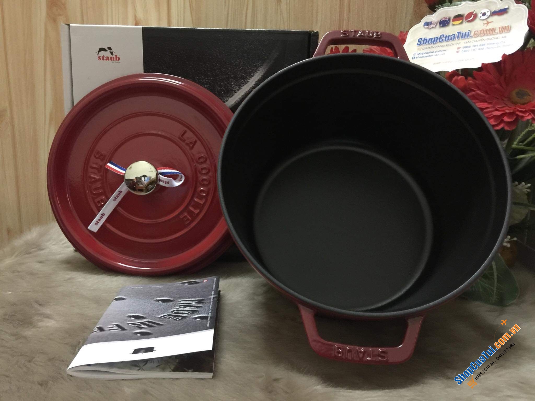 NỒI STAUB 24 CM ĐỎ SIZE CAO 14cm DUNG TÍCH 4,8 Lít