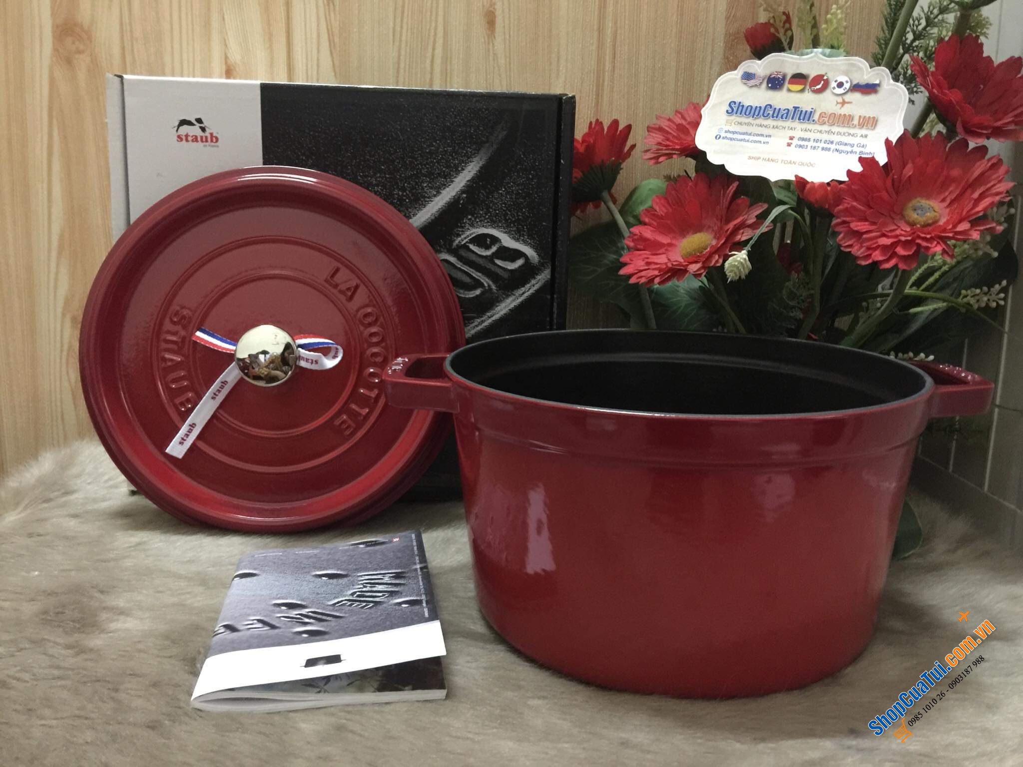 NỒI STAUB 24 CM ĐỎ SIZE CAO 14cm DUNG TÍCH 4,8 Lít