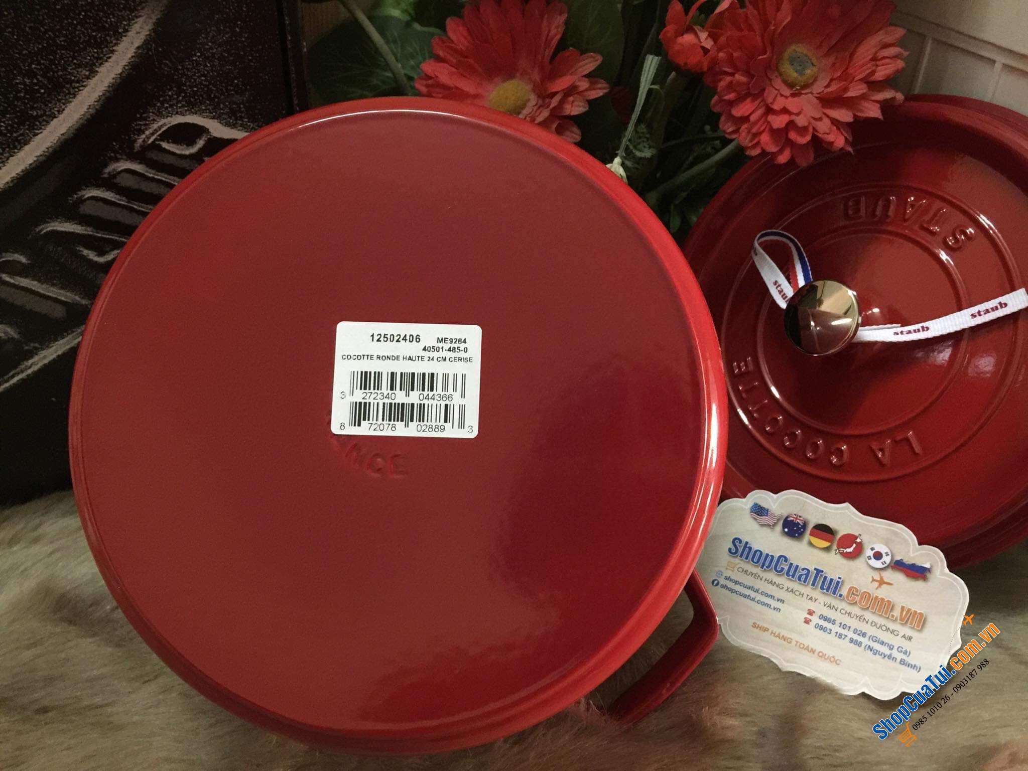 NỒI STAUB 24 CM ĐỎ SIZE CAO 14cm DUNG TÍCH 4,8 Lít