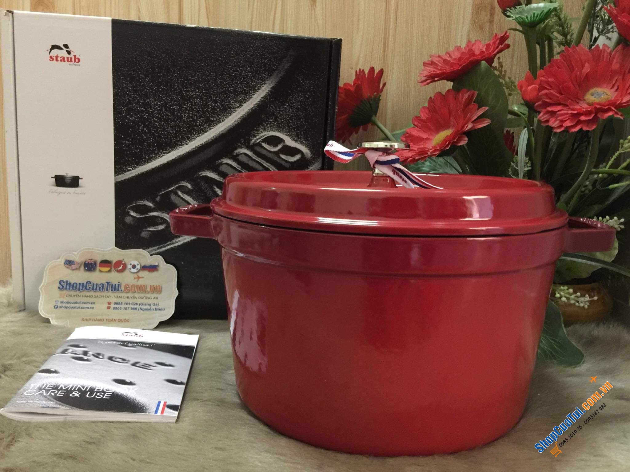 NỒI STAUB 24 CM ĐỎ SIZE CAO 14cm DUNG TÍCH 4,8 Lít