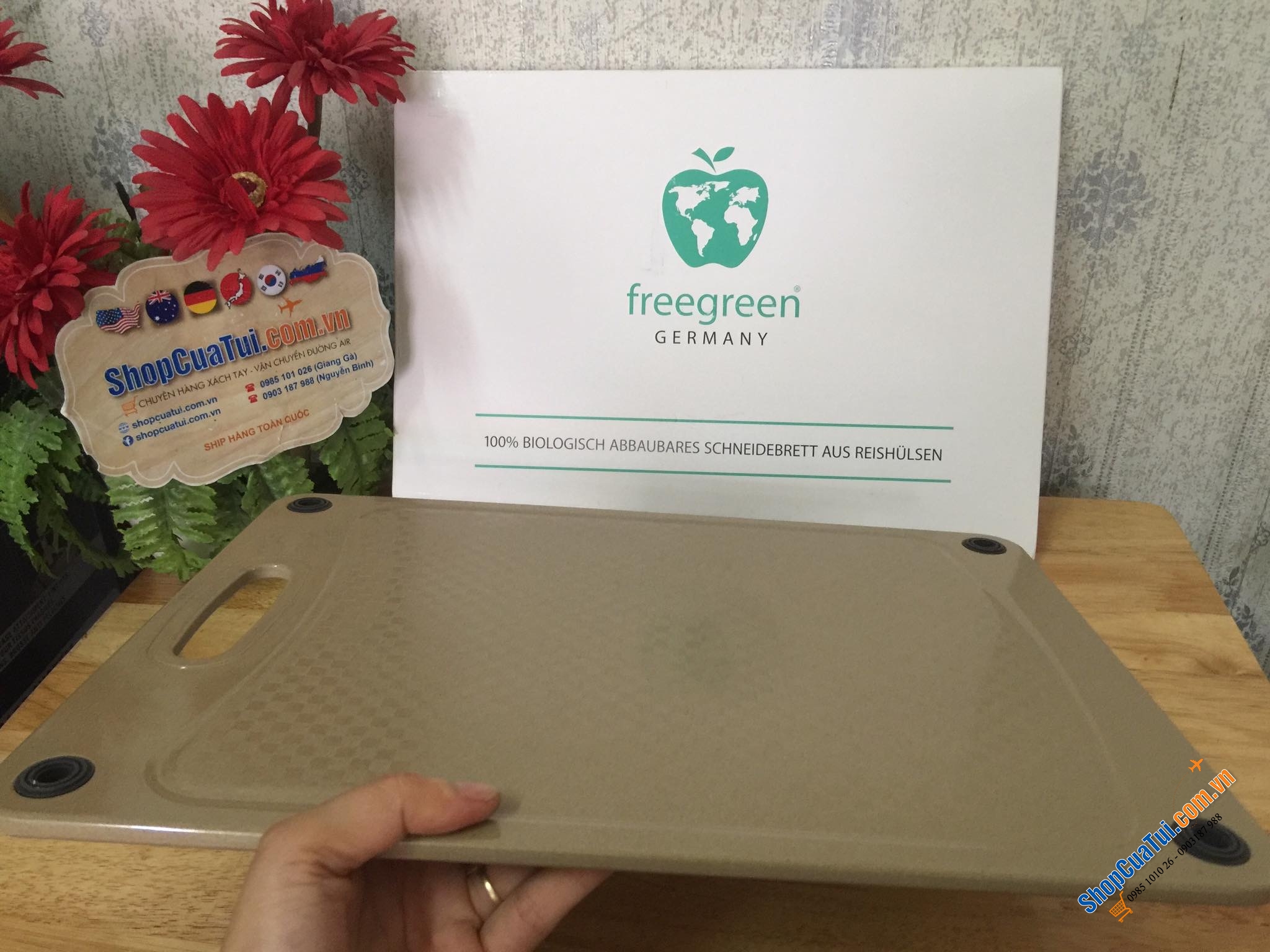 Thớt kháng khuẩn Freegreen® - Germany. - Thớt vỏ trấu - thớt sinh học 100% kháng khuẩn - 100% từ các nguyên liệu tự nhiên