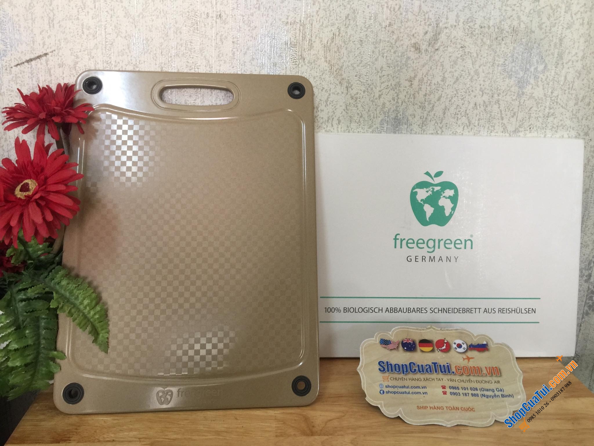 Thớt kháng khuẩn Freegreen® - Germany. - Thớt vỏ trấu - thớt sinh học 100% kháng khuẩn - 100% từ các nguyên liệu tự nhiên