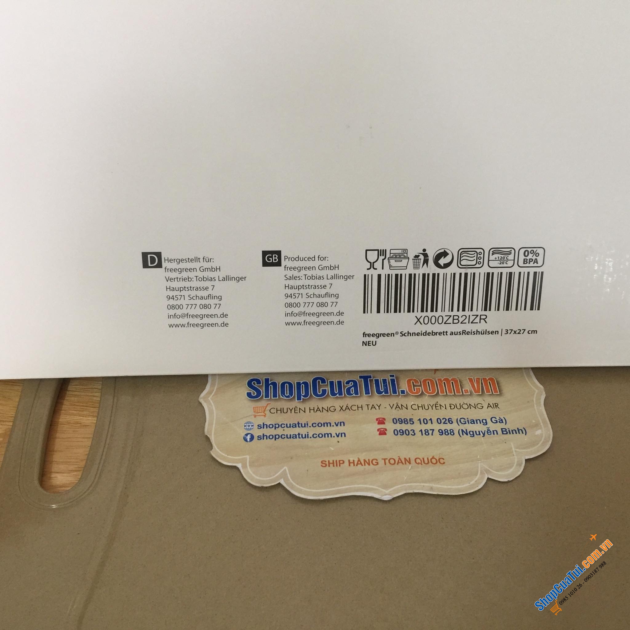 Thớt kháng khuẩn Freegreen® - Germany. - Thớt vỏ trấu - thớt sinh học 100% kháng khuẩn - 100% từ các nguyên liệu tự nhiên