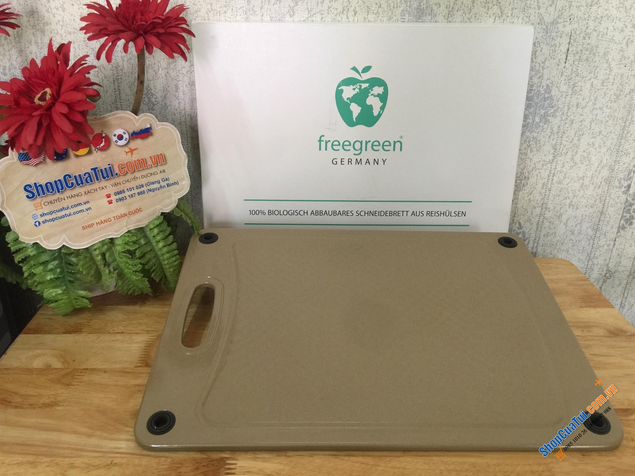 Thớt kháng khuẩn Freegreen® - Germany. - Thớt vỏ trấu - thớt sinh học 100% kháng khuẩn - 100% từ các nguyên liệu tự nhiên