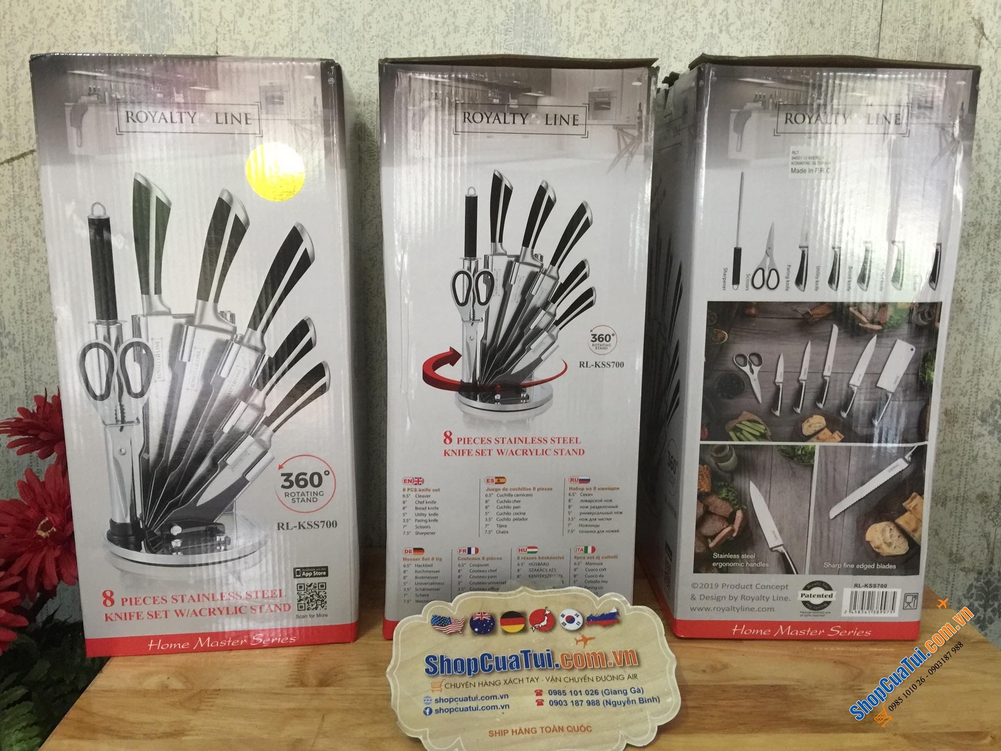 BỘ DAO ROYALTY LINE THƯƠNG HIỆU NỔI TIẾNG THUỴ SĨ, THÉP NGUYÊN KHỐI - 8 MÓN