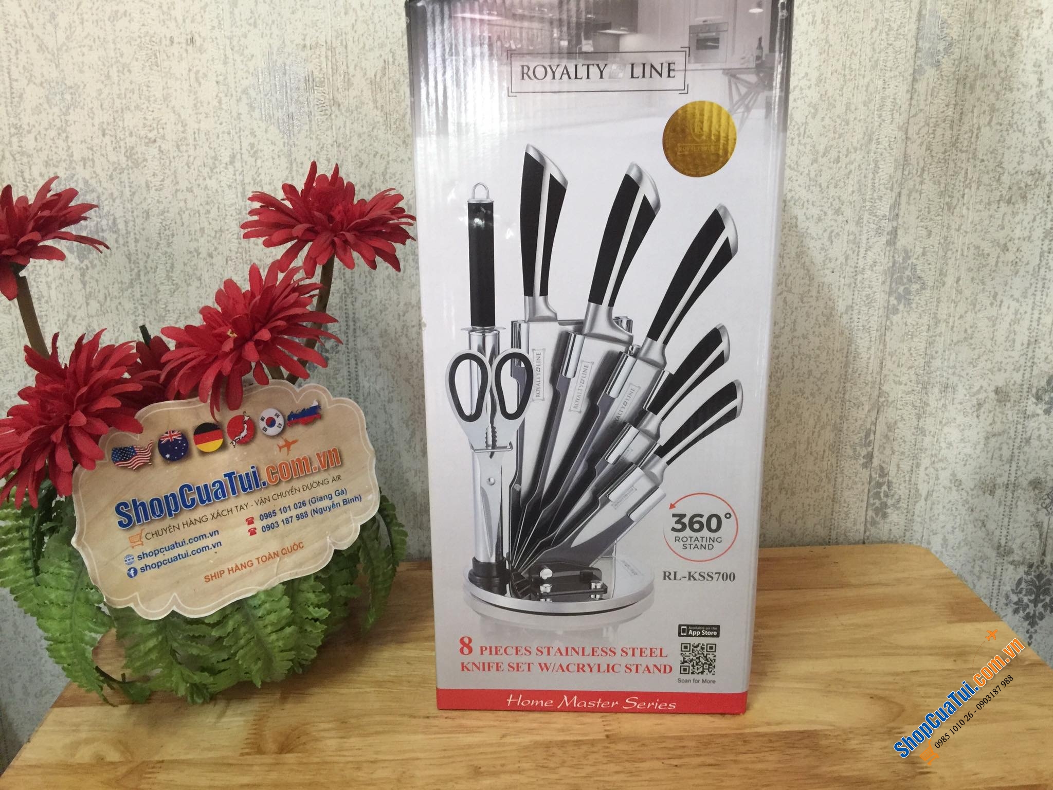 BỘ DAO ROYALTY LINE THƯƠNG HIỆU NỔI TIẾNG THUỴ SĨ, THÉP NGUYÊN KHỐI - 8 MÓN