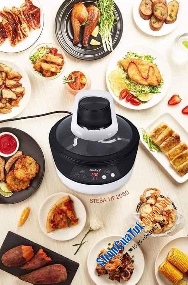 NỒI CHIÊN KHÔNG DẦU - NỒI LẨU ĐA NĂNG STEBA HF2050 4,5L (cải tiến vượt trội vừa chiên thức ăn nguyên miếng lớn hoặc chiên quay đảo trục giống nồi Tefal, trục đảo tháo rời được)