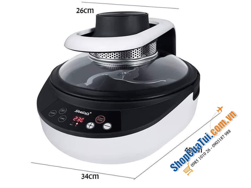 NỒI CHIÊN KHÔNG DẦU - NỒI LẨU ĐA NĂNG STEBA HF2050 4,5L (cải tiến vượt trội vừa chiên thức ăn nguyên miếng lớn hoặc chiên quay đảo trục giống nồi Tefal, trục đảo tháo rời được)