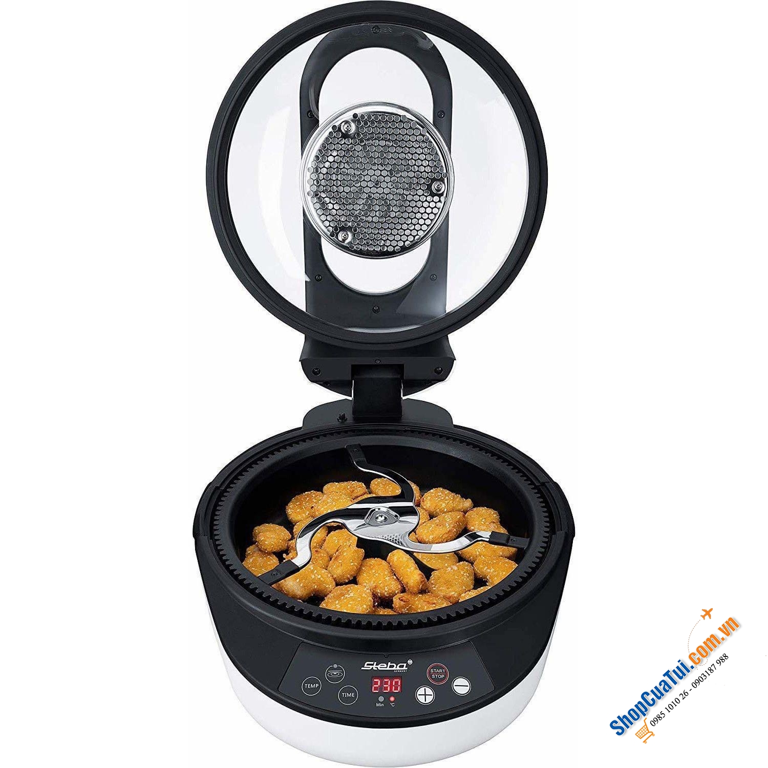 NỒI CHIÊN KHÔNG DẦU - NỒI LẨU ĐA NĂNG STEBA HF2050 4,5L (cải tiến vượt trội vừa chiên thức ăn nguyên miếng lớn hoặc chiên quay đảo trục giống nồi Tefal, trục đảo tháo rời được)