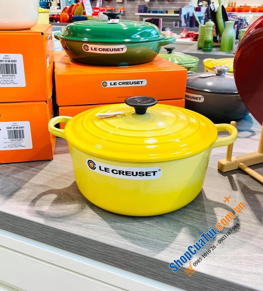 NỒI GANG LECREUSET 24CM MÀU VÀNG CHANH (màu citrus) - DUNG TÍCH 4,2L - MADE IN FRANCE