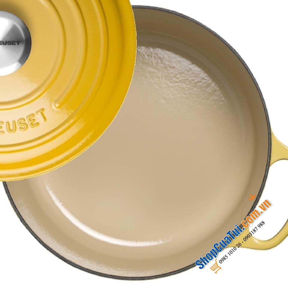 NỒI GANG LECREUSET 24CM MÀU VÀNG CHANH (màu citrus) - DUNG TÍCH 4,2L - MADE IN FRANCE
