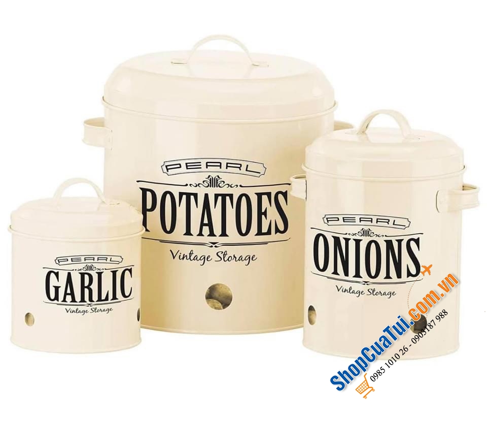 SET 3 HŨ LƯU TRỮ KHOAI TÂY, CÀ RỐT, HÀNH KHÔ PEARL.
