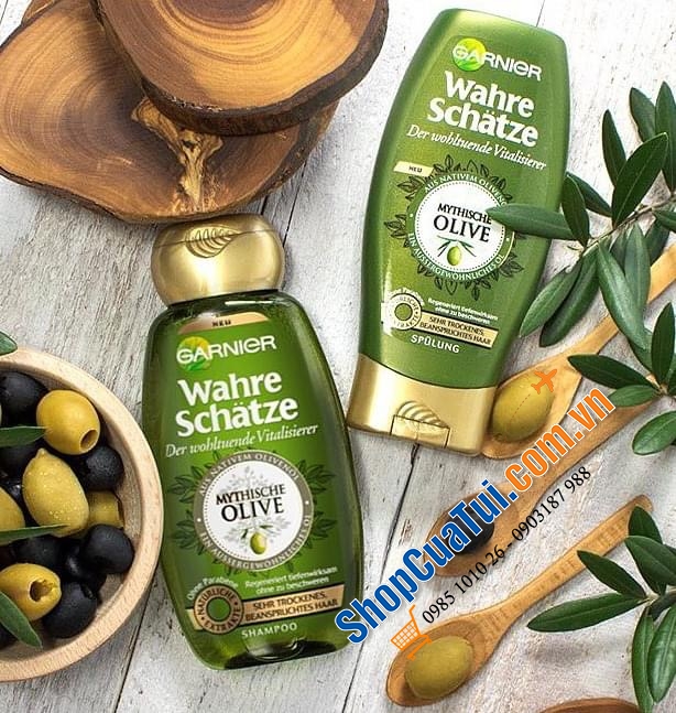 Bộ dầu gội xả tóc Garnier Wahre Schatze tinh chất bơ và dầu hạt mỡ và bộ tinh chất Olive cho tóc khô và tóc hư tổn