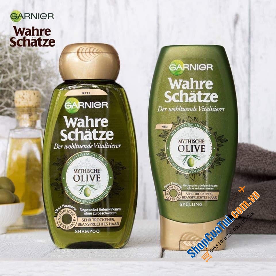 Bộ dầu gội xả tóc Garnier Wahre Schatze tinh chất bơ và dầu hạt mỡ và bộ tinh chất Olive cho tóc khô và tóc hư tổn