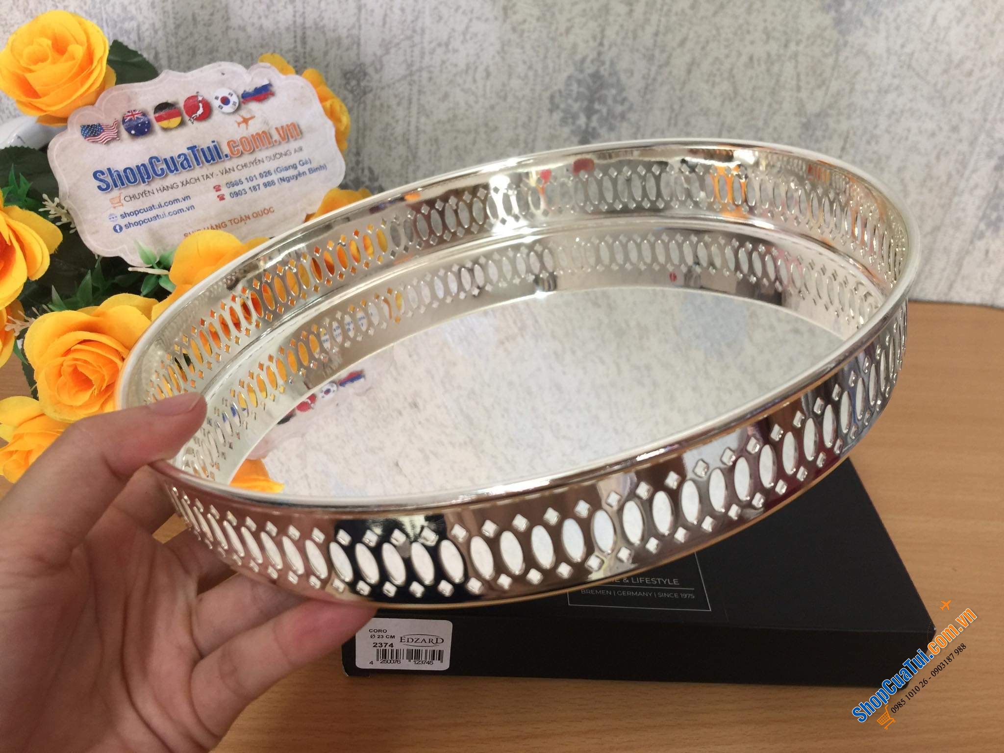 KHAY MẠ BẠC THẬT SIÊU ĐẸP EDZARD LOẠI NHỎ 23 CM