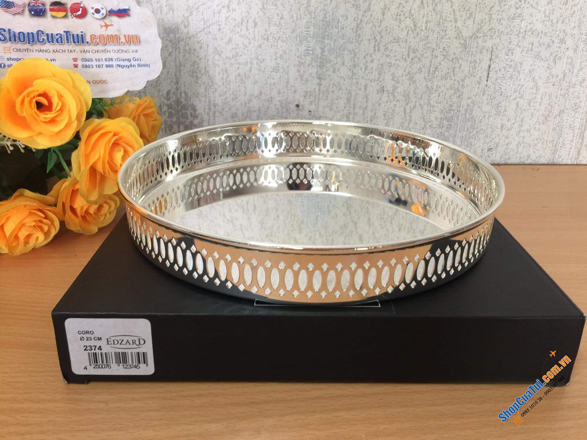 KHAY MẠ BẠC THẬT SIÊU ĐẸP EDZARD LOẠI NHỎ 23 CM