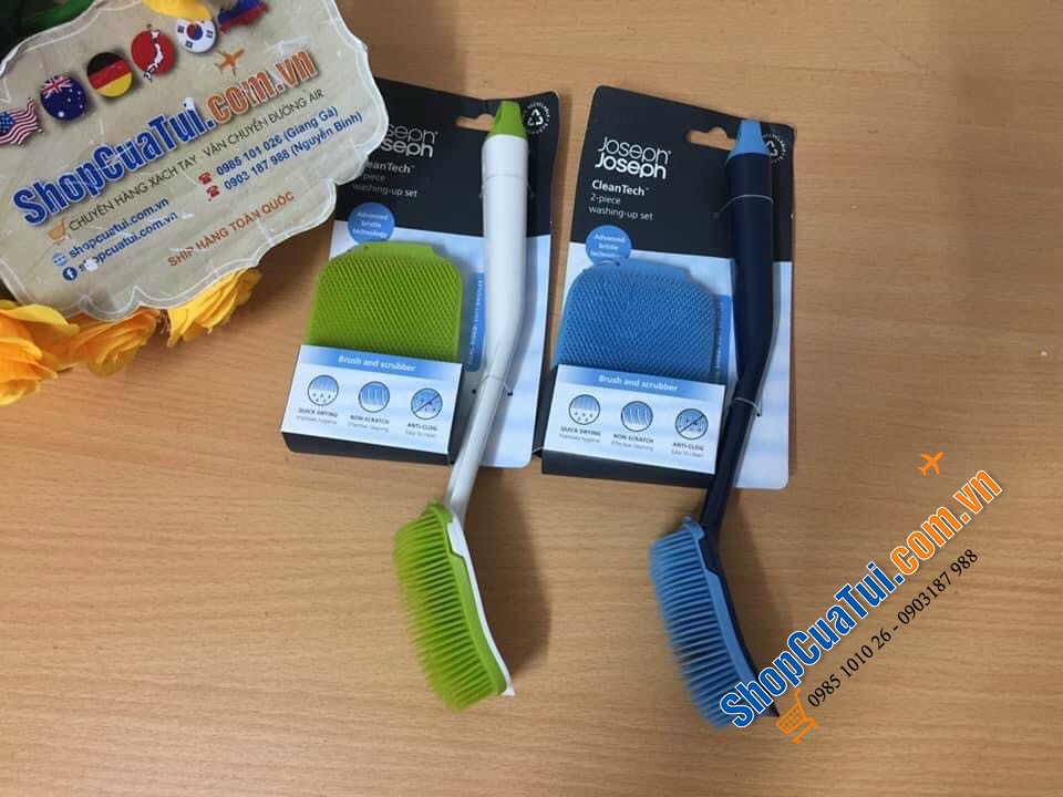 SET BÀN CHẢI - MIẾNG RỬA ĐA NĂNG JOSEPH JOSEPH CLEANTECH - MÀU XANH BIỂN.