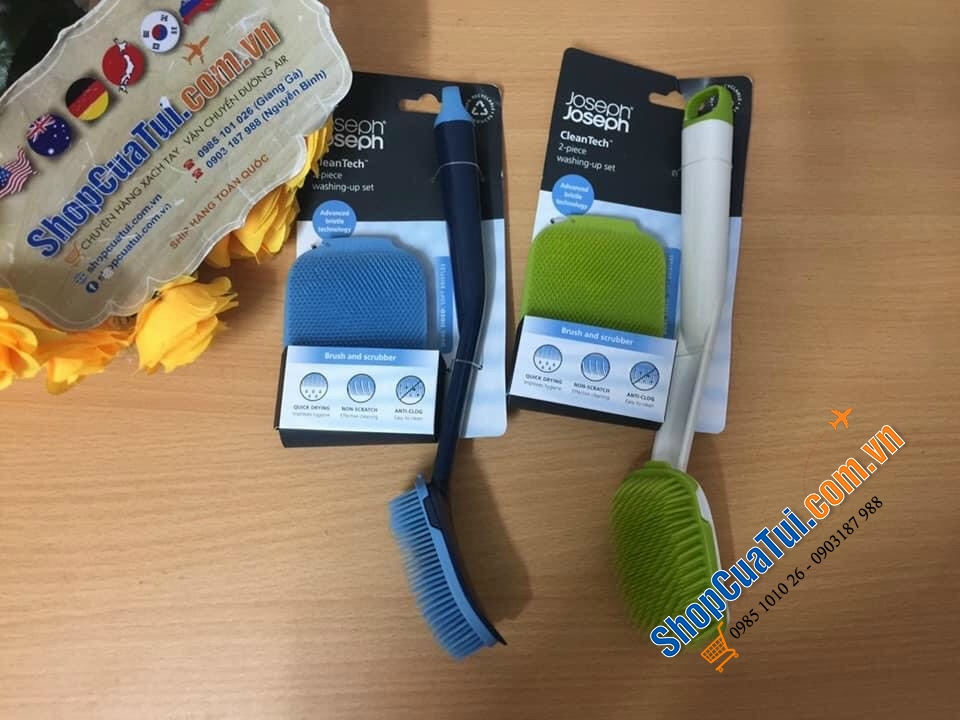 SET BÀN CHẢI - MIẾNG RỬA ĐA NĂNG JOSEPH JOSEPH CLEANTECH - MÀU XANH BIỂN.