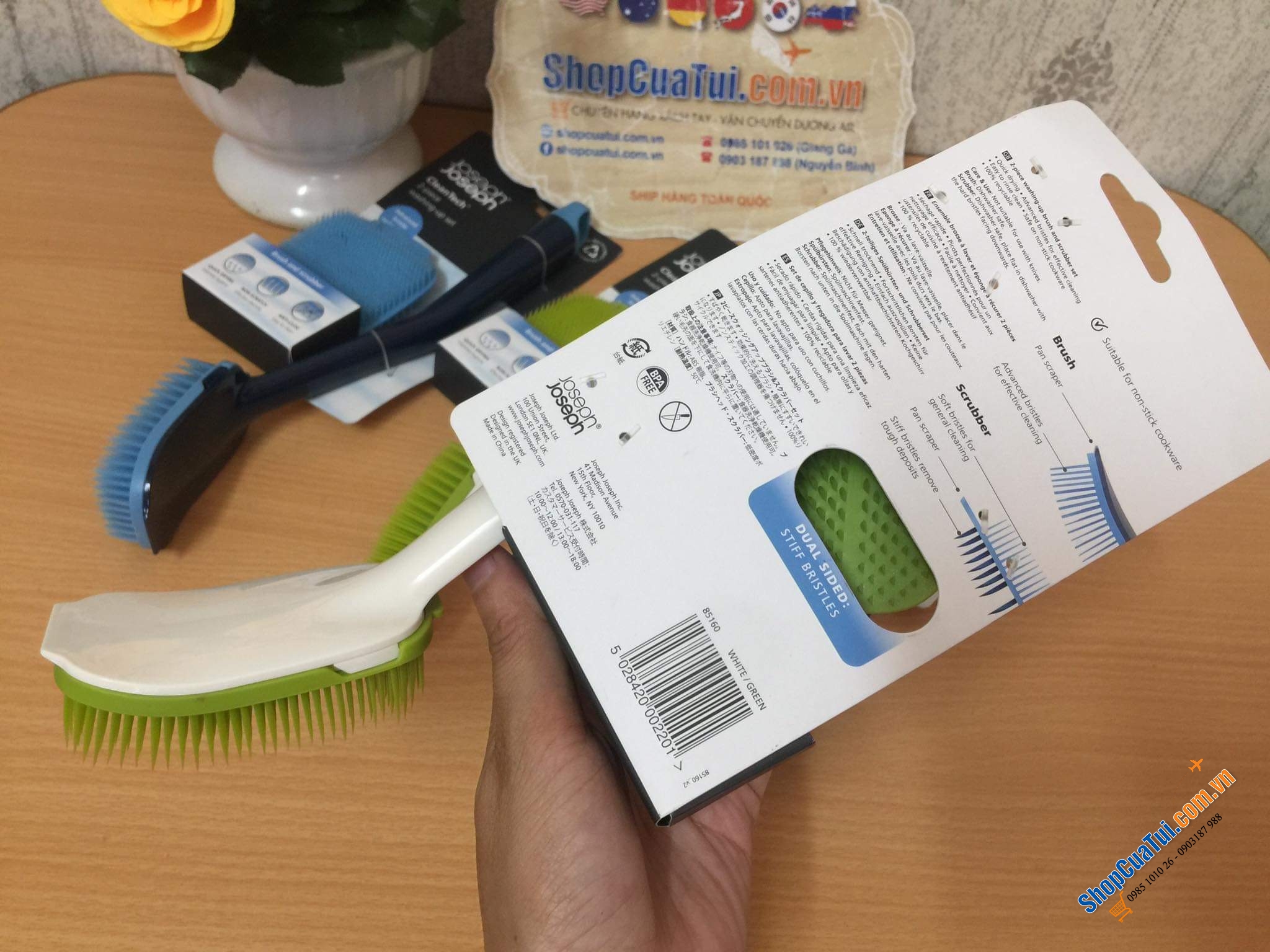 SET BÀN CHẢI - MIẾNG RỬA ĐA NĂNG JOSEPH JOSEPH CLEANTECH - MÀU XANH