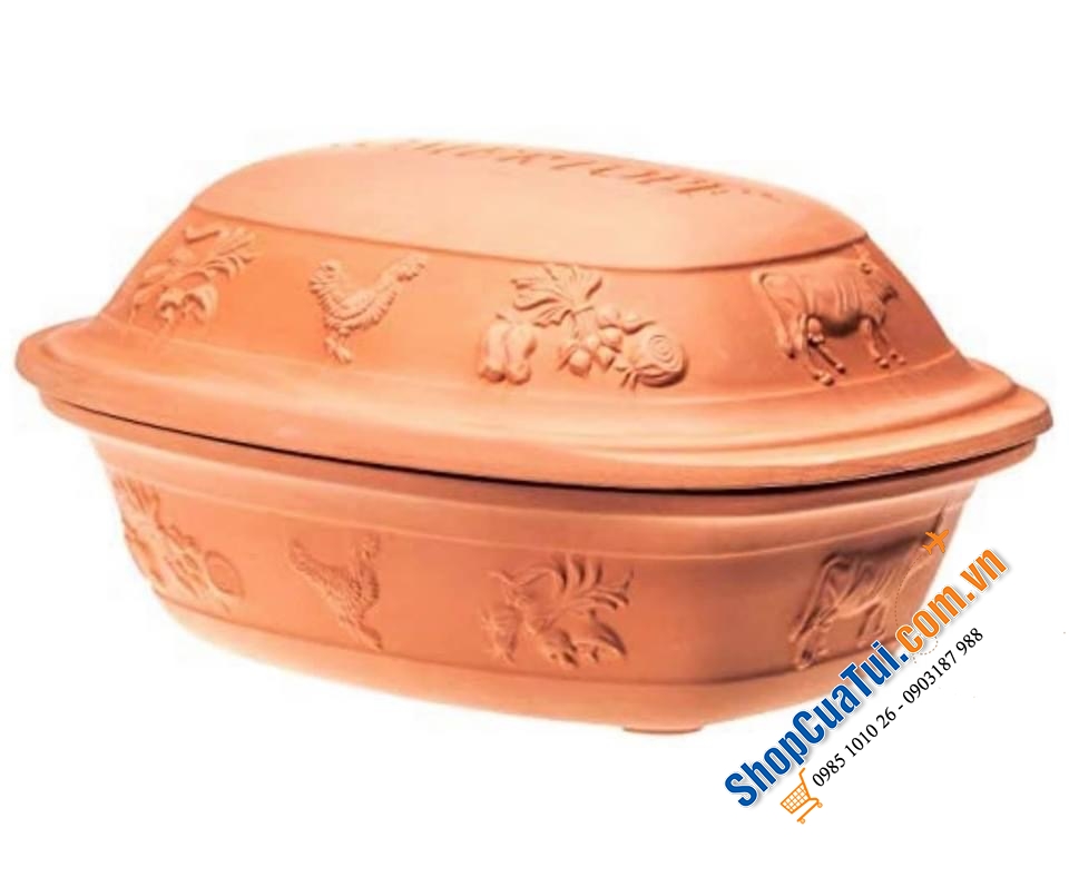 NỒI NƯỚNG GỐM ĐỨC MADE IN GERMANY RÖMERTOPF - HOẠ TIẾT NÔNG TRẠI - Kích thước 38 x 38 x 12,5 cm. Nặng 3,3 kg