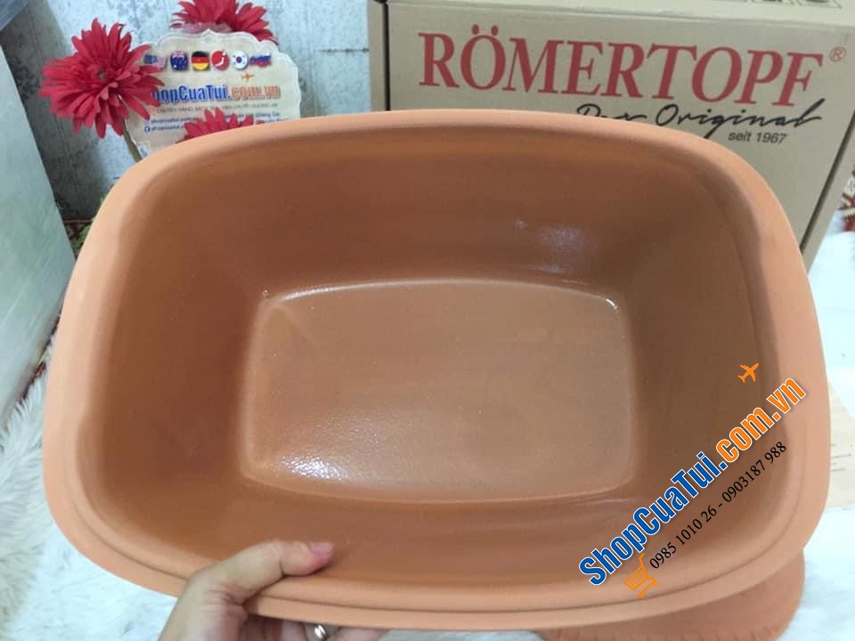 NỒI NƯỚNG GỐM ĐỨC MADE IN GERMANY RÖMERTOPF - HOẠ TIẾT NÔNG TRẠI - Kích thước 38 x 38 x 12,5 cm. Nặng 3,3 kg