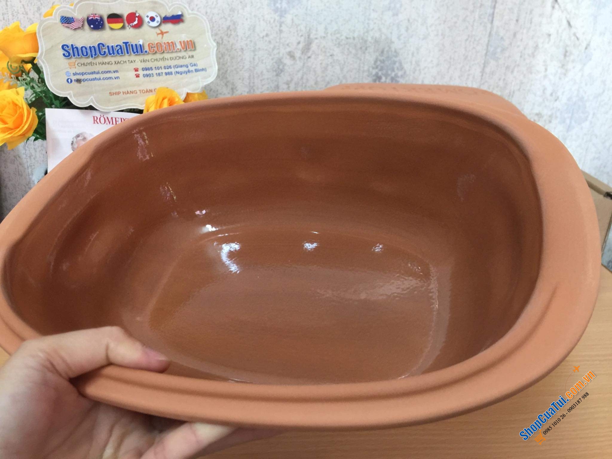 NỒI NƯỚNG GỐM ĐỨC MADE IN GERMANY RÖMERTOPF - HOẠ TIẾT NÔNG TRẠI - Kích thước 38 x 38 x 12,5 cm. Nặng 3,3 kg