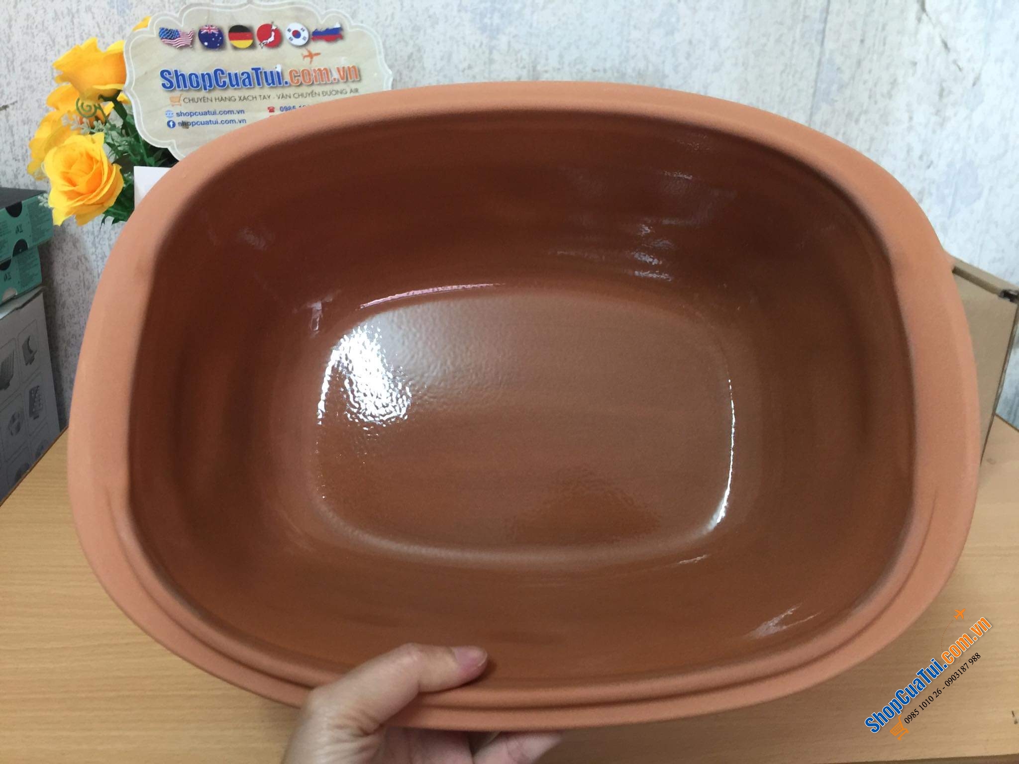 NỒI NƯỚNG GỐM ĐỨC MADE IN GERMANY RÖMERTOPF - HOẠ TIẾT NÔNG TRẠI - Kích thước 38 x 38 x 12,5 cm. Nặng 3,3 kg