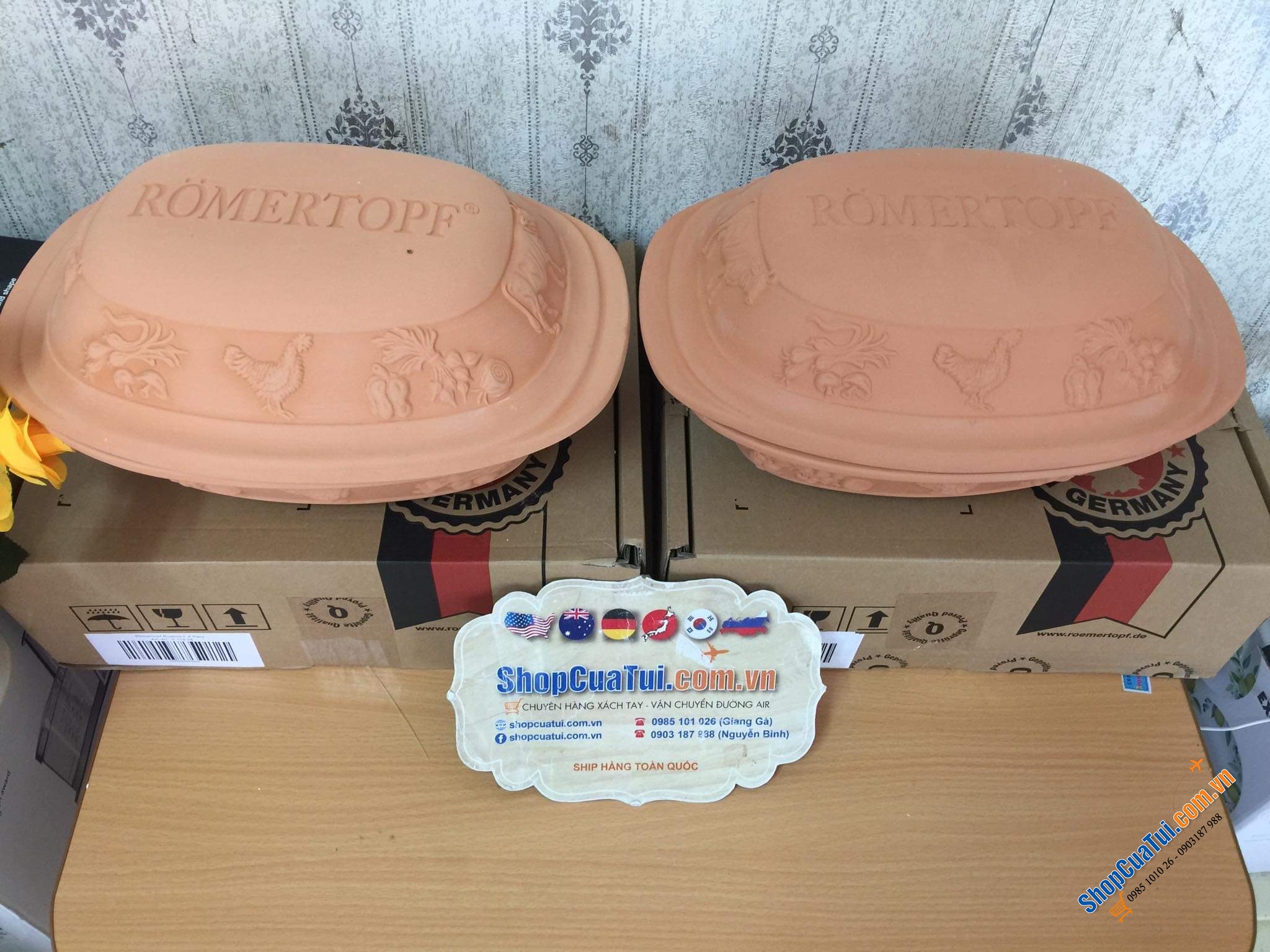 NỒI NƯỚNG GỐM ĐỨC MADE IN GERMANY RÖMERTOPF - HOẠ TIẾT NÔNG TRẠI - Kích thước 38 x 38 x 12,5 cm. Nặng 3,3 kg