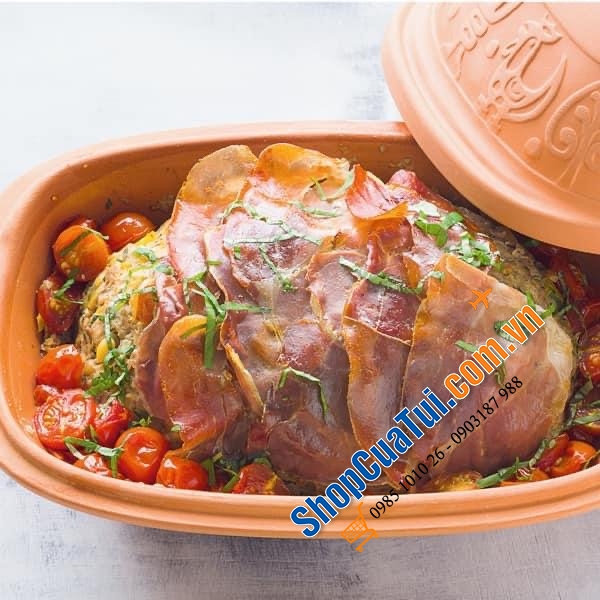 NỒI NƯỚNG GỐM ĐỨC MADE IN GERMANY RÖMERTOPF - HOẠ TIẾT NÔNG TRẠI - Kích thước 38 x 38 x 12,5 cm. Nặng 3,3 kg