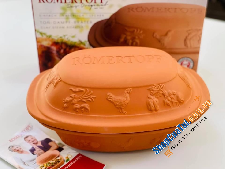 NỒI NƯỚNG GỐM ĐỨC MADE IN GERMANY RÖMERTOPF - HOẠ TIẾT NÔNG TRẠI - Kích thước 38 x 38 x 12,5 cm. Nặng 3,3 kg