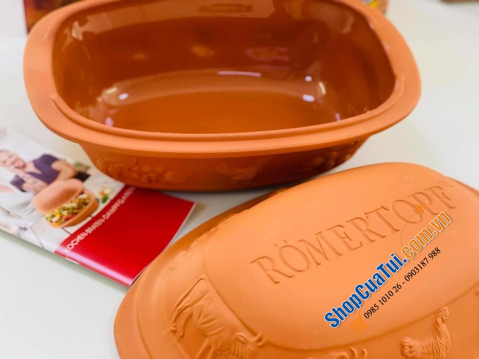 NỒI NƯỚNG GỐM ĐỨC MADE IN GERMANY RÖMERTOPF - HOẠ TIẾT NÔNG TRẠI - Kích thước 38 x 38 x 12,5 cm. Nặng 3,3 kg
