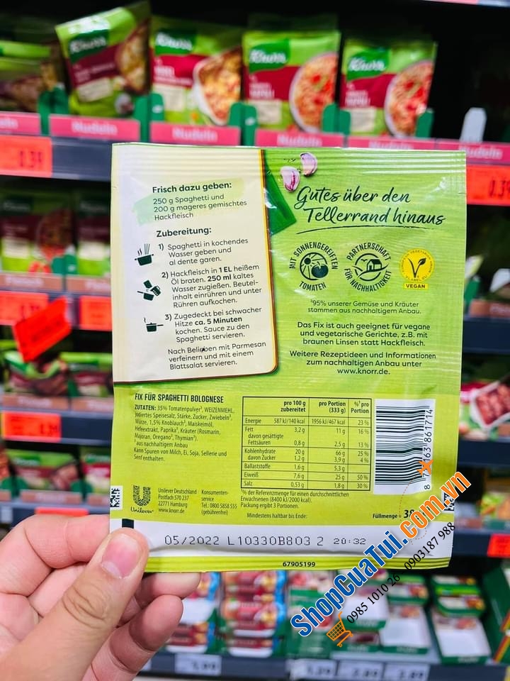 Gói gia vị Mỳ Spaghetty Ý của Knorr Đức.