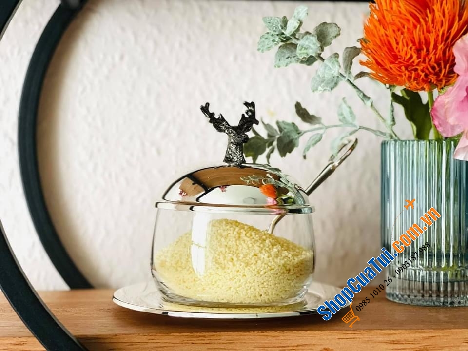 HŨ ĐỰNG MỨT, SỐT, GIA VỊ... EDZARD MẠ BẠC KÈM THÌA VÀ ĐĨA ĐẦU HƯƠU.