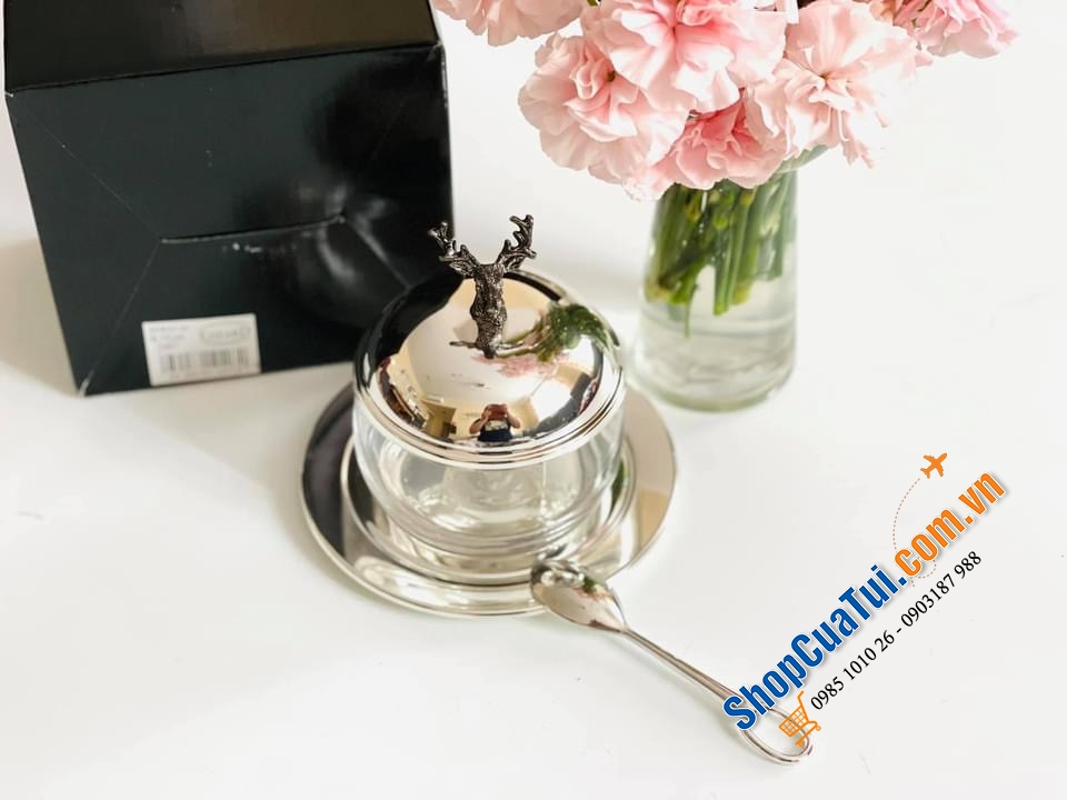 HŨ ĐỰNG MỨT, SỐT, GIA VỊ... EDZARD MẠ BẠC KÈM THÌA VÀ ĐĨA ĐẦU HƯƠU.