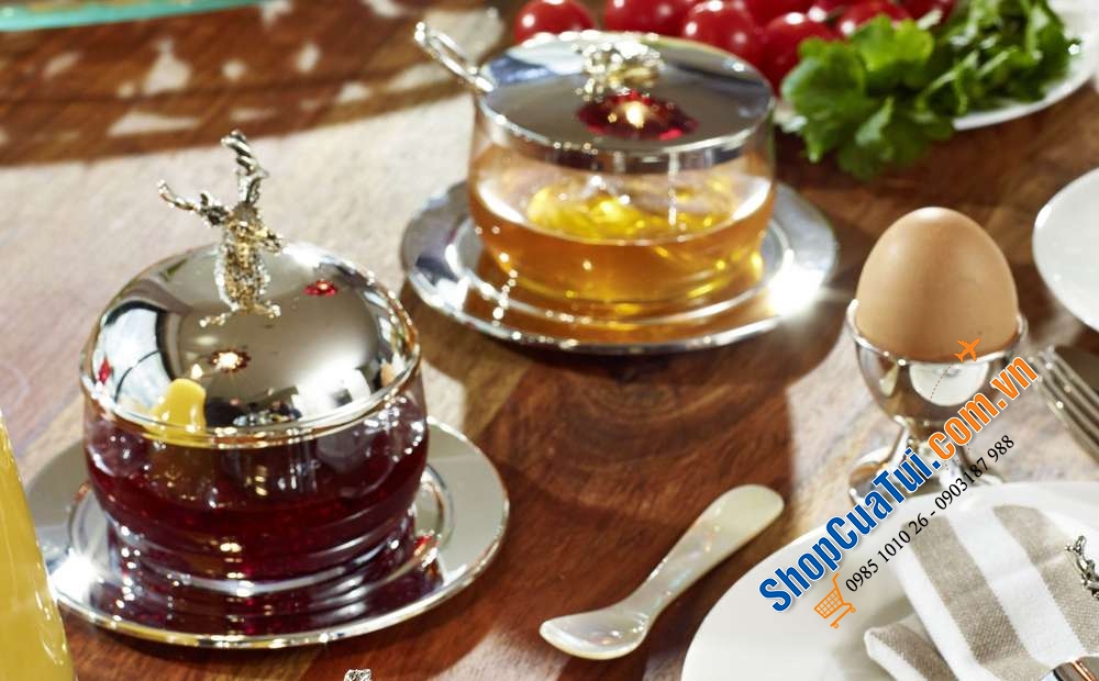 HŨ ĐỰNG MỨT, SỐT, GIA VỊ... EDZARD MẠ BẠC KÈM THÌA VÀ ĐĨA ĐẦU HƯƠU.