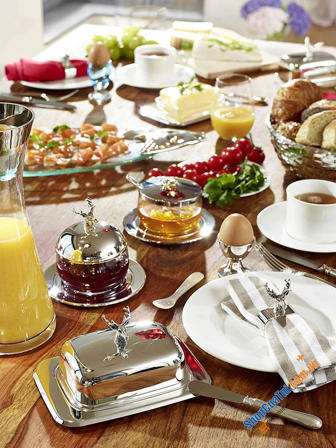 HŨ ĐỰNG MỨT, SỐT, GIA VỊ... EDZARD MẠ BẠC KÈM THÌA VÀ ĐĨA ĐẦU HƯƠU.