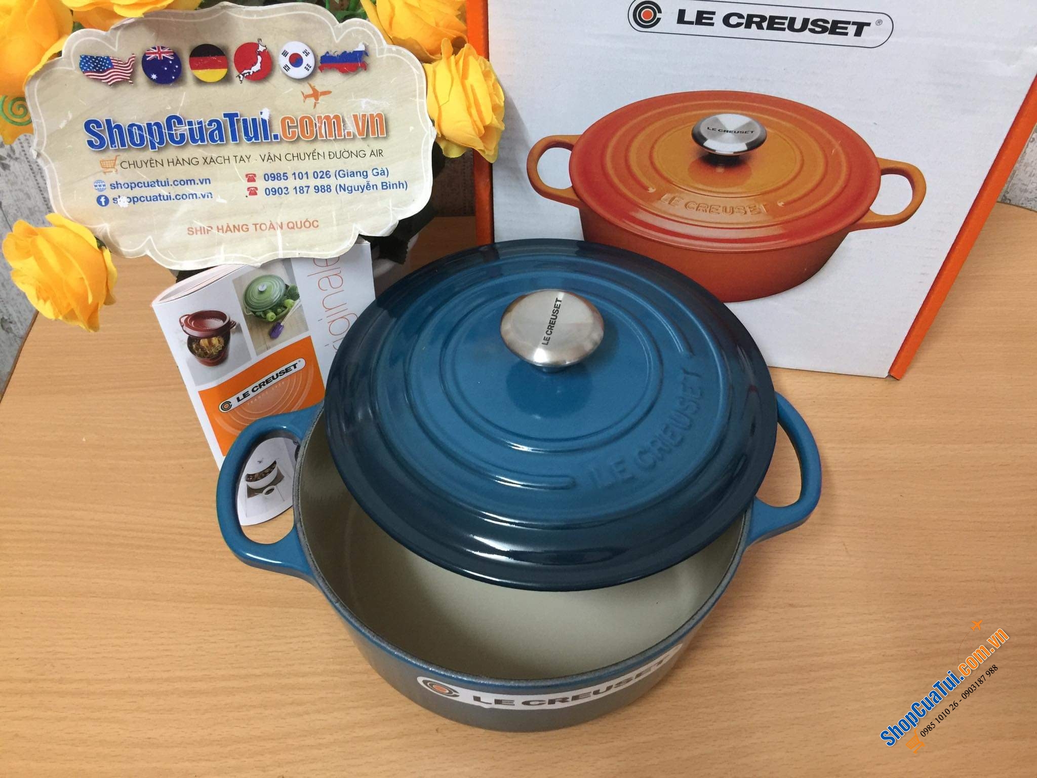 NỒI Le Creuset 20 cm màu XANH CỔ VỊT DEEP TEAL HOẶC XANH CARIBEAN