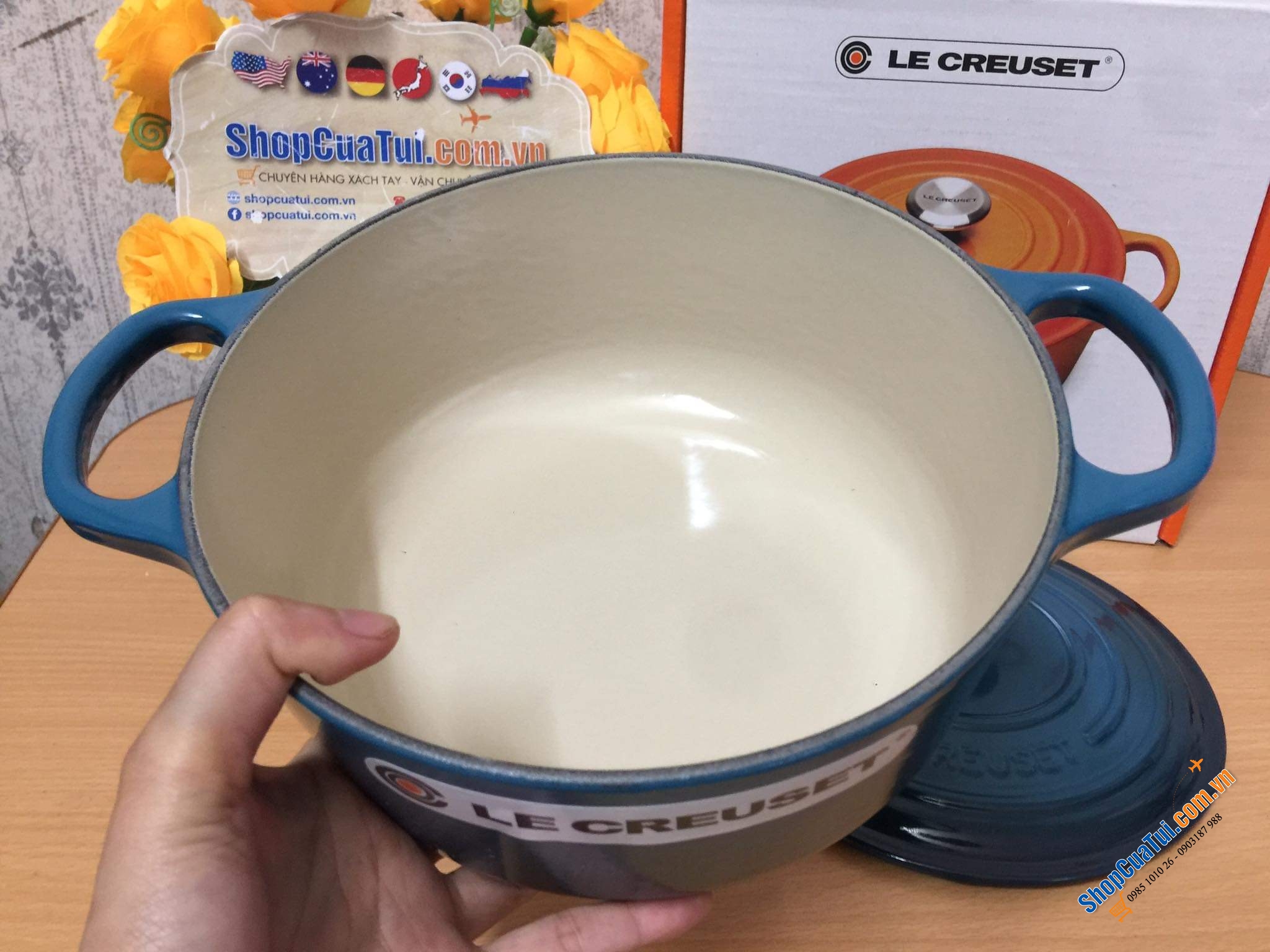 NỒI Le Creuset 20 cm màu XANH CỔ VỊT DEEP TEAL HOẶC XANH CARIBEAN