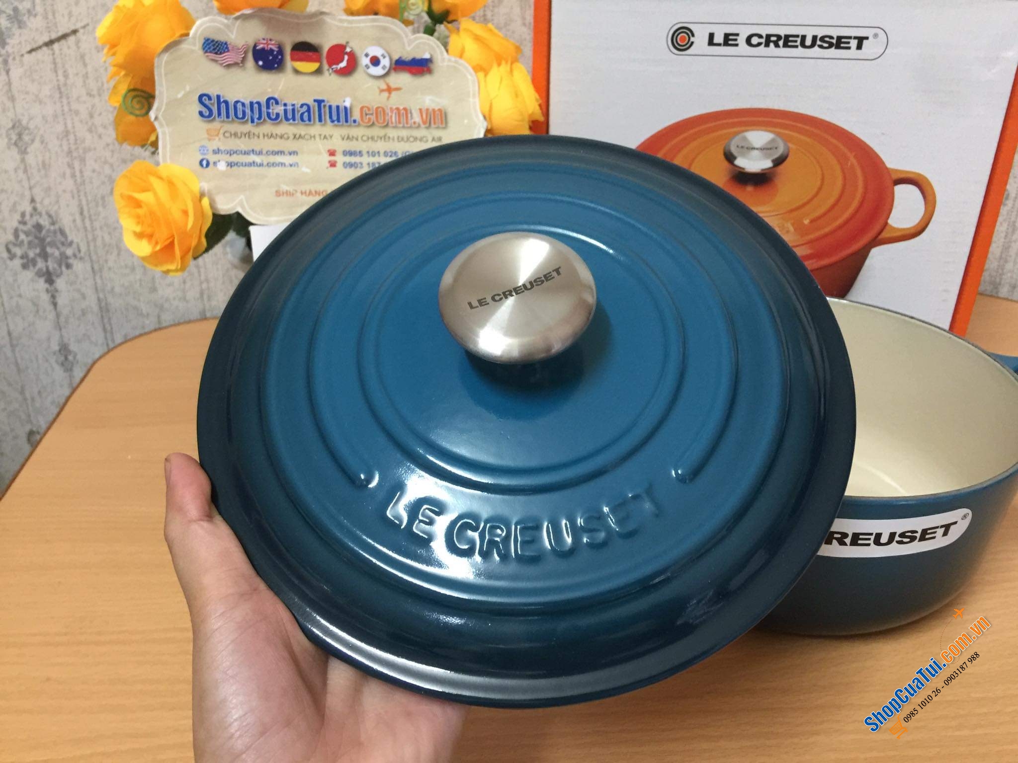 NỒI Le Creuset 20 cm màu XANH CỔ VỊT DEEP TEAL HOẶC XANH CARIBEAN